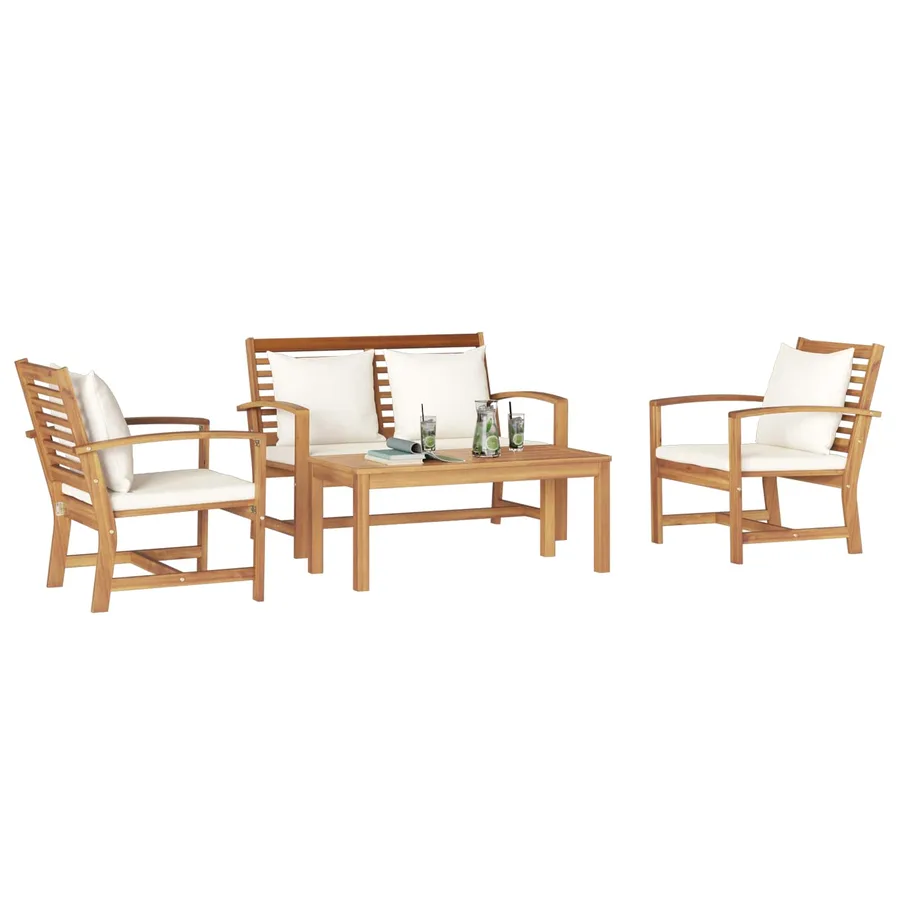 Ensemble de canapé de jardin 4 pcs Naturel Bois de teck massif - 3