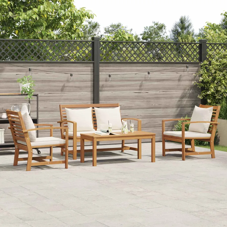 Ensemble de canapé de jardin 4 pcs Naturel Bois de teck massif - 4