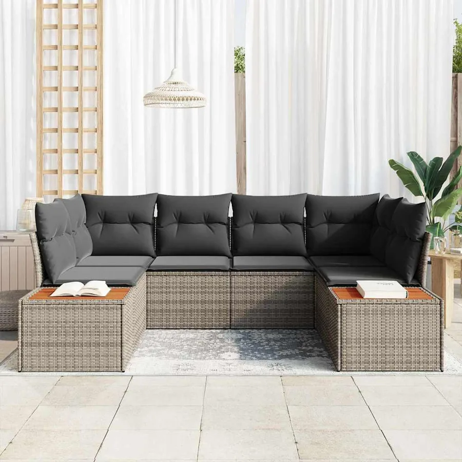 Ensemble de canapé de jardin avec coussin 6 pcs Gris Polyrotin - 3