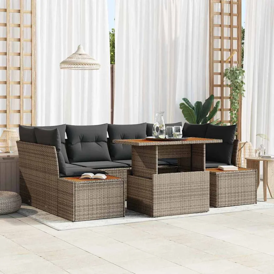 Ensemble de canapé de jardin 7 pcs Gris Poly rotin