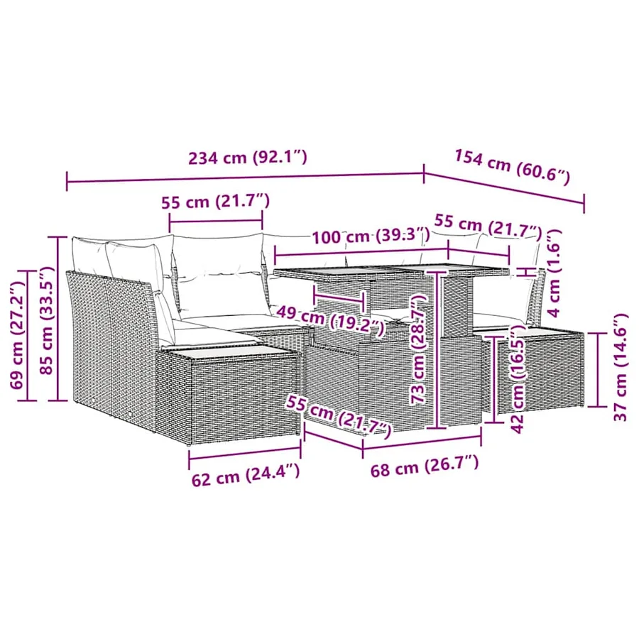 Ensemble de canapé de jardin 7 pcs Gris Poly rotin - 15