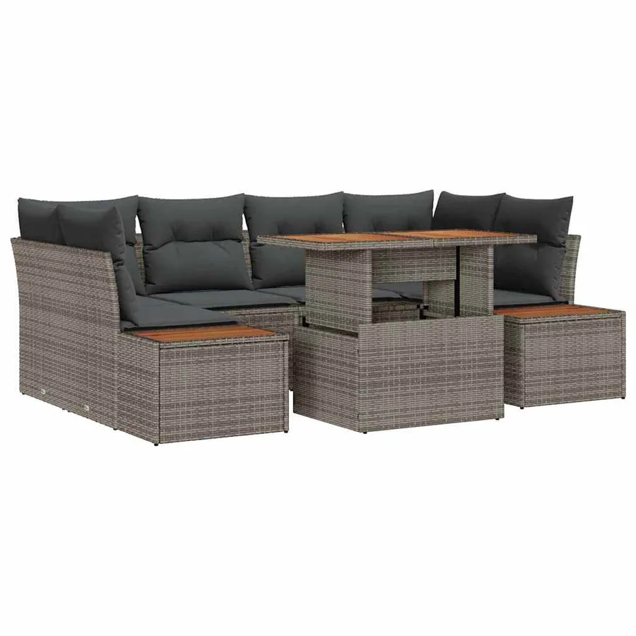 Ensemble de canapé de jardin 7 pcs Gris Poly rotin - 2