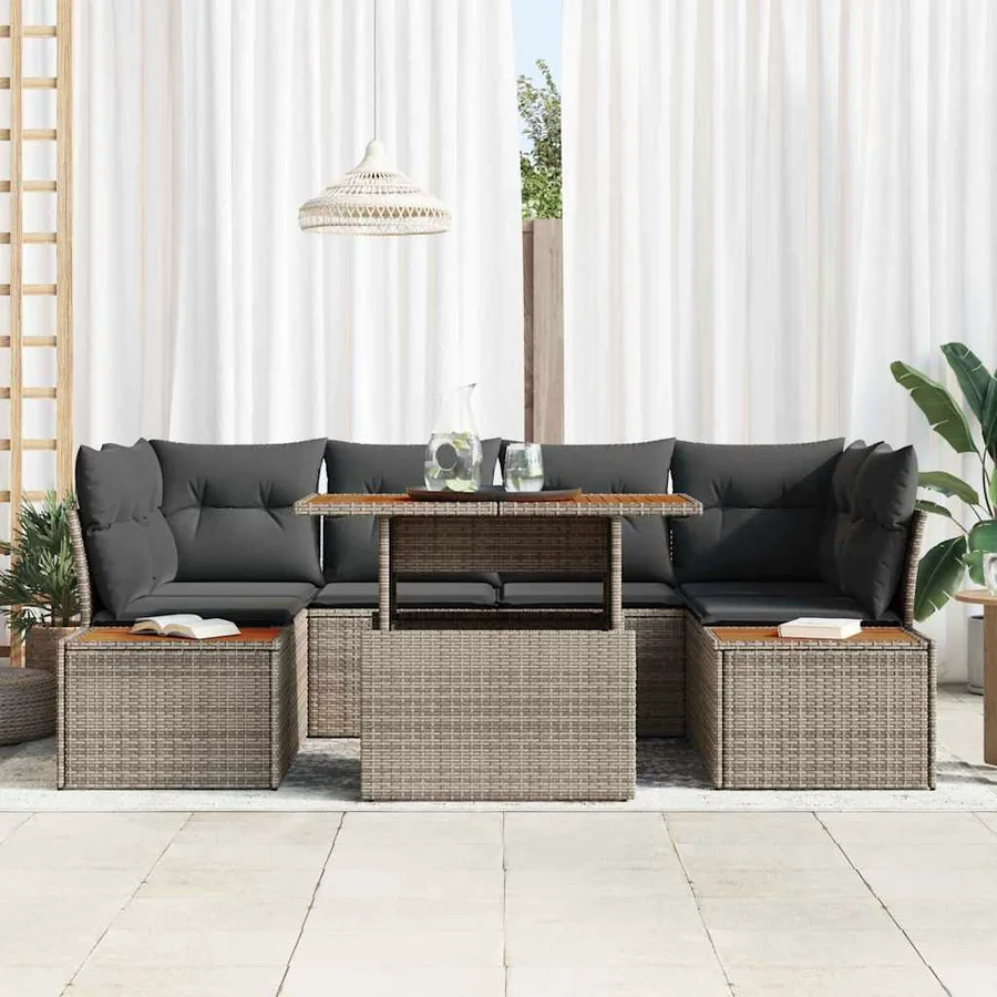 Ensemble de canapé de jardin 7 pcs Gris Poly rotin - 3