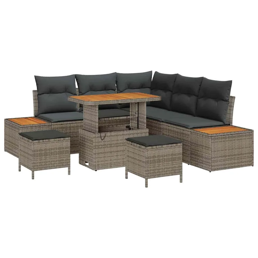 Ensemble de canapé de jardin avec coussin 8 pcs Gris Poly rotin - 2