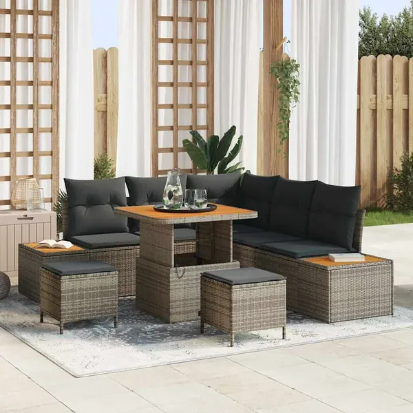 Ensemble de canapé de jardin avec coussin 8 pcs Gris Poly rotin
