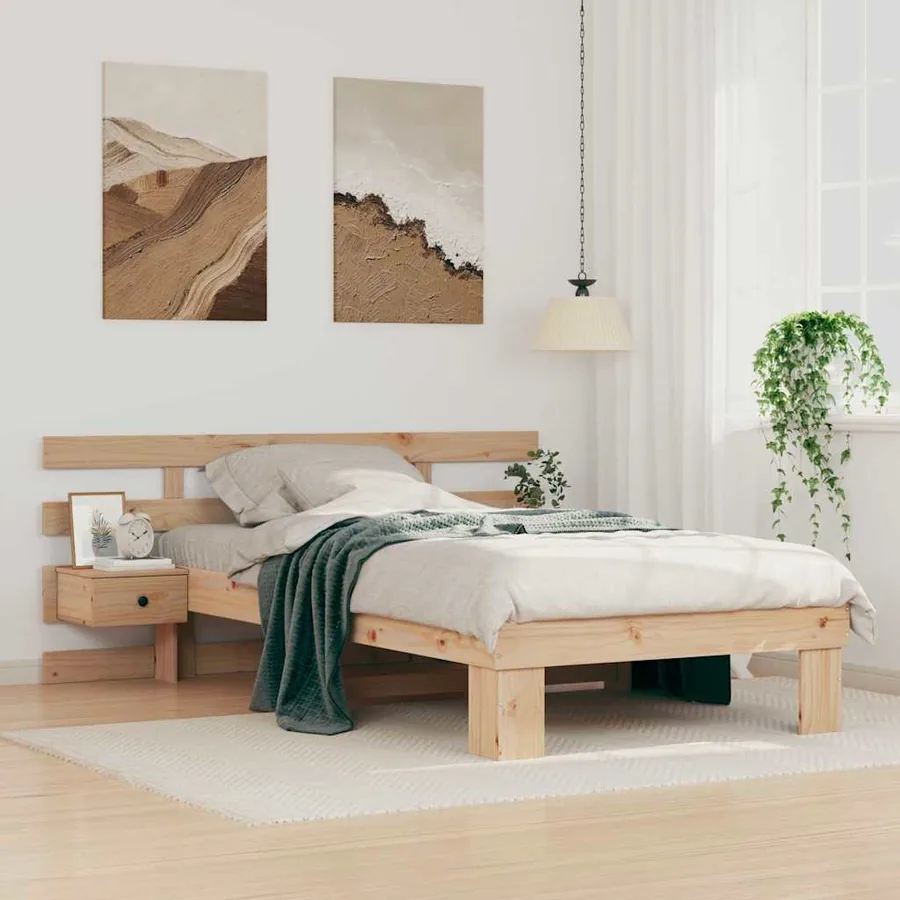 Cadre de lit avec tête de lit Marron 90 x 190 cm Pin massif