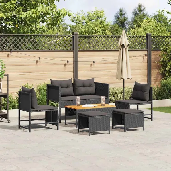 Ensemble de canapé de jardin avec coussin 6 pcs Noir polyrotin