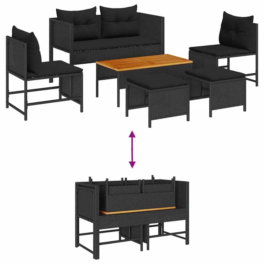 Ensemble de canapé de jardin avec coussin 6 pcs Noir polyrotin - 12