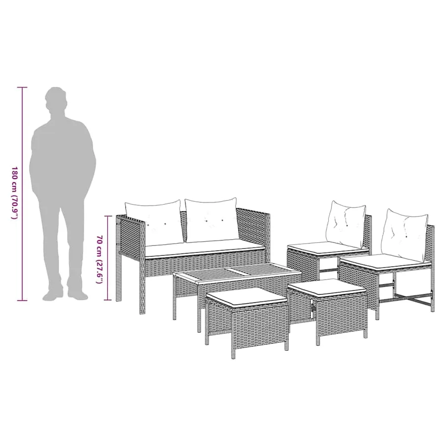 Ensemble de canapé de jardin avec coussin 6 pcs Noir polyrotin - 14