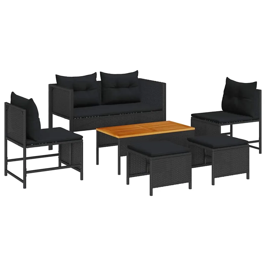 Ensemble de canapé de jardin avec coussin 6 pcs Noir polyrotin - 2
