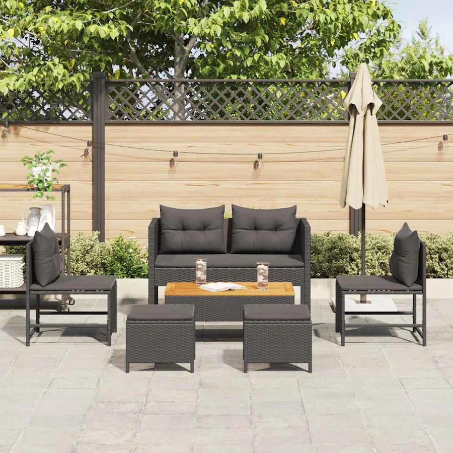 Ensemble de canapé de jardin avec coussin 6 pcs Noir polyrotin - 3