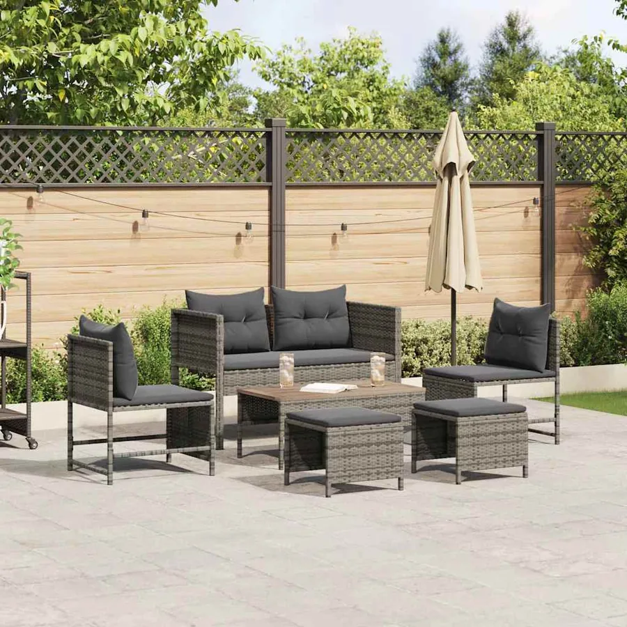 Ensemble de canapé de jardin 6 pcs Gris et Gris foncé polyrotin