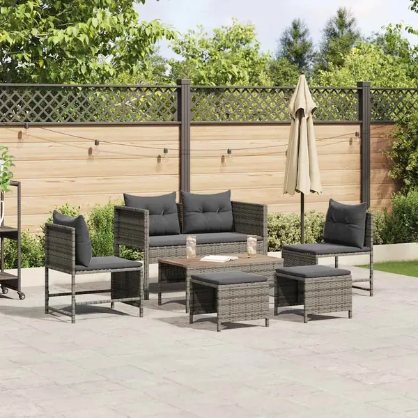 Ensemble de canapé de jardin 6 pcs Gris et Gris foncé polyrotin