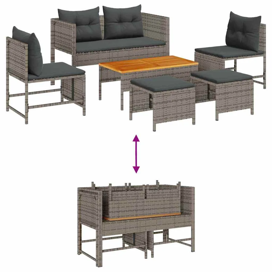 Ensemble de canapé de jardin 6 pcs Gris et Gris foncé polyrotin - 12