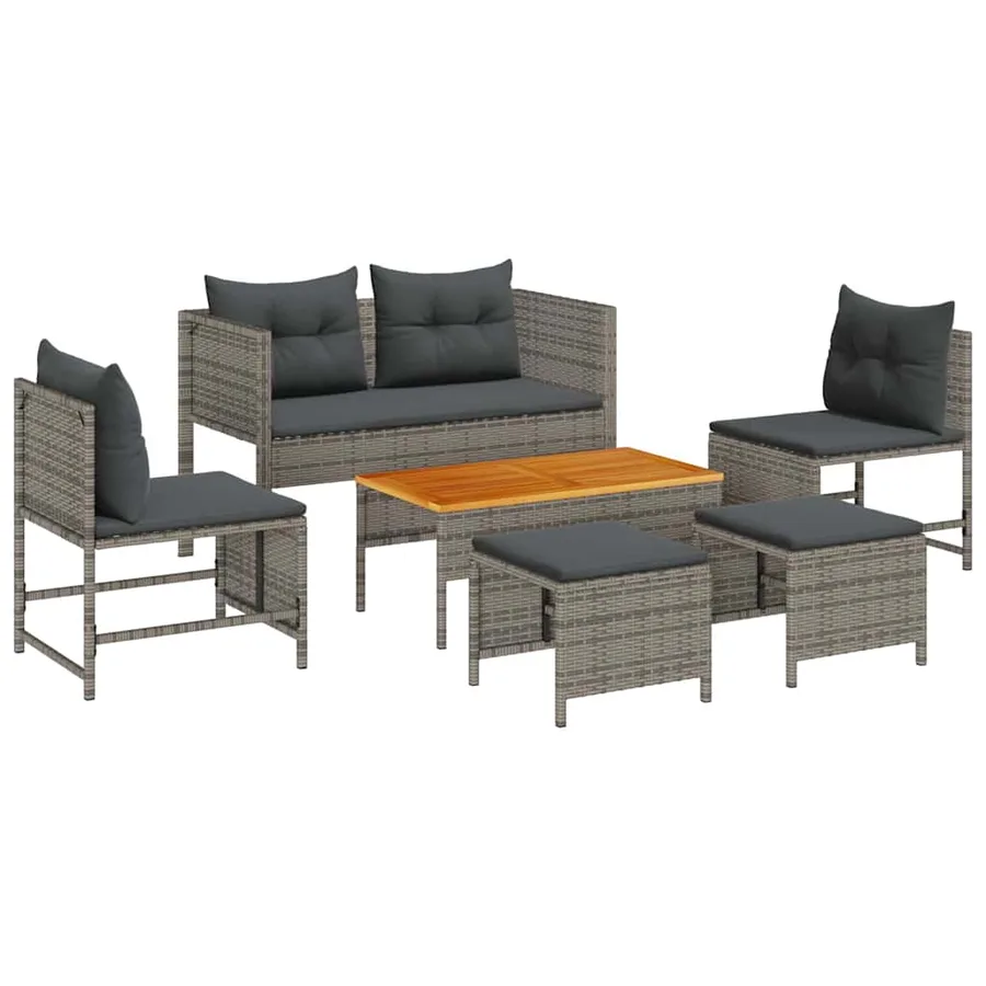 Ensemble de canapé de jardin 6 pcs Gris et Gris foncé polyrotin - 2