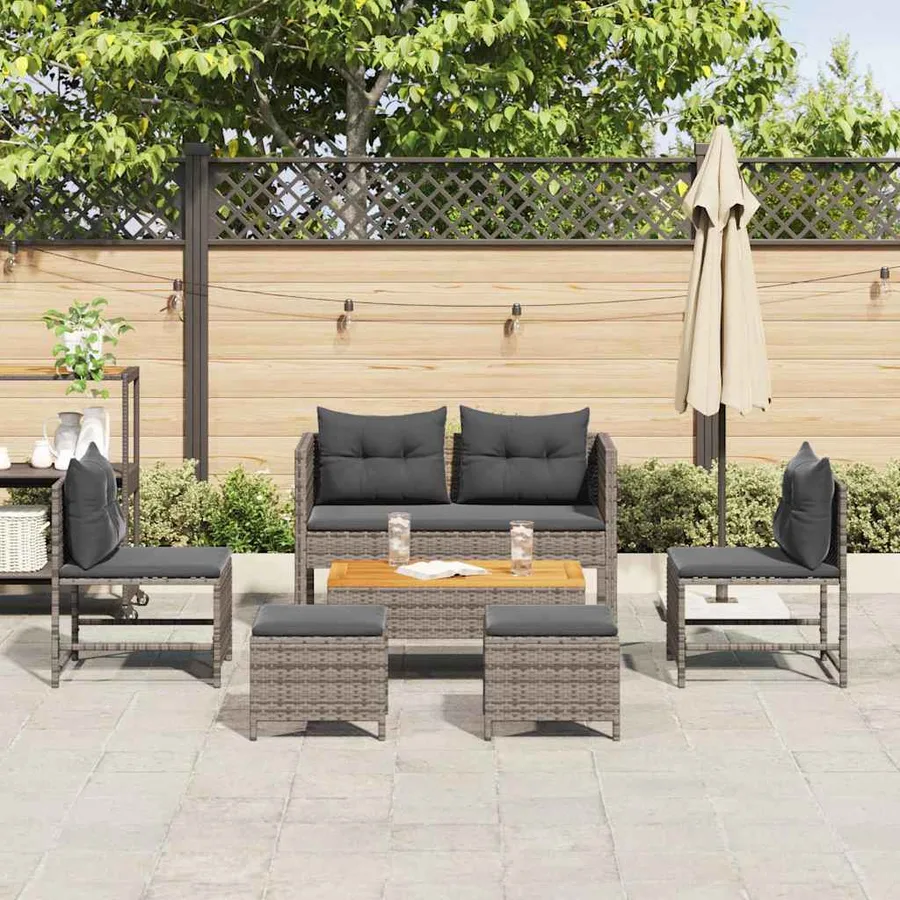 Ensemble de canapé de jardin 6 pcs Gris et Gris foncé polyrotin - 3