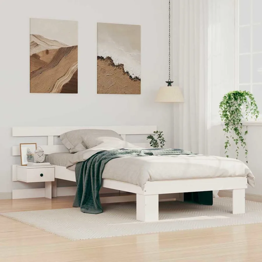 Cadre de lit avec tête de lit Blanc 80 x 200 cm Pin massif