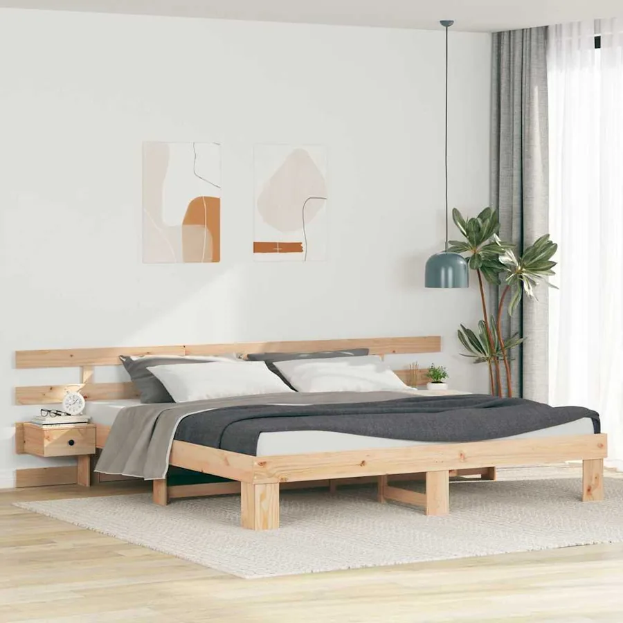 Cadre de lit avec tête de lit Marron 200 x 200 cm Pin massif