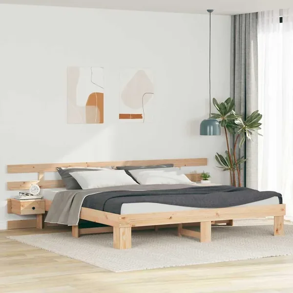 Cadre de lit avec tête de lit Marron 200 x 200 cm Pin massif