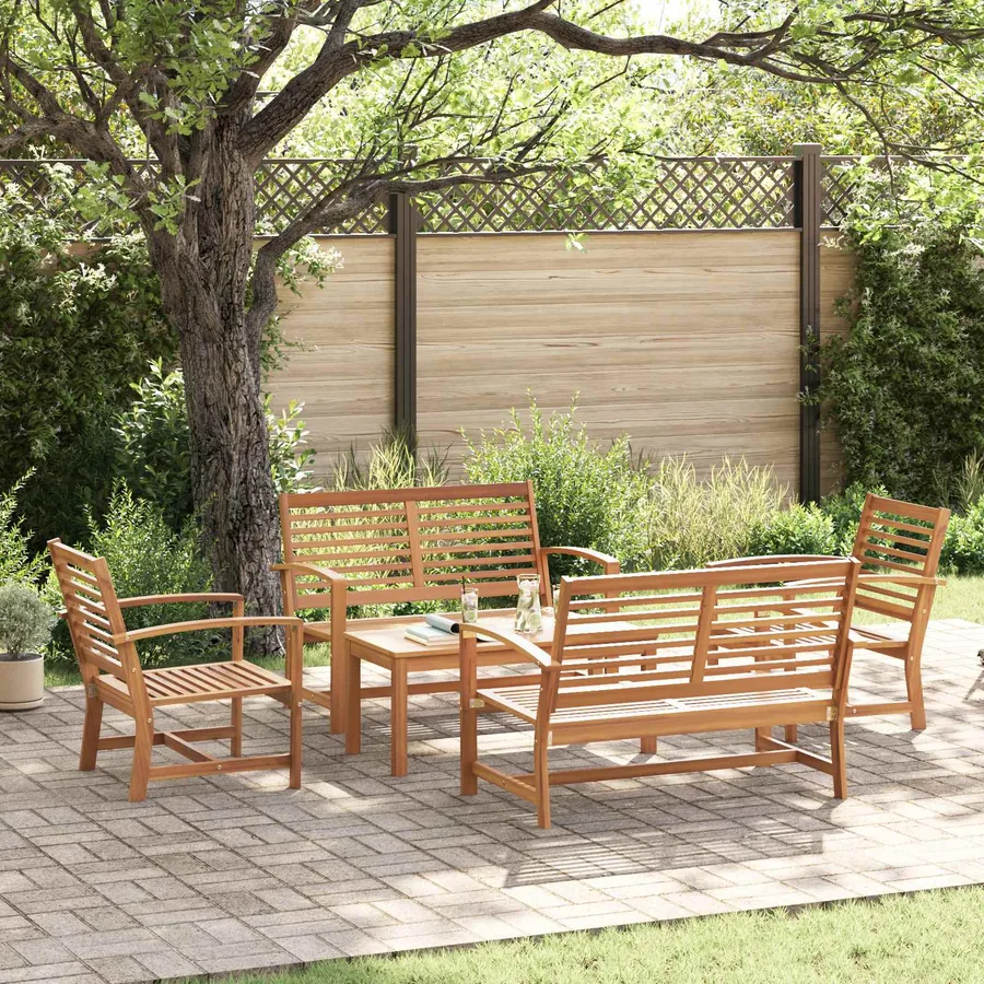 Ensemble de canapé de jardin 5 pcs Naturel Bois de teck massif