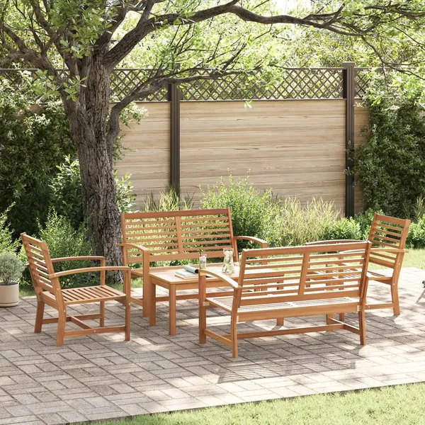 Ensemble de canapé de jardin 5 pcs Naturel Bois de teck massif
