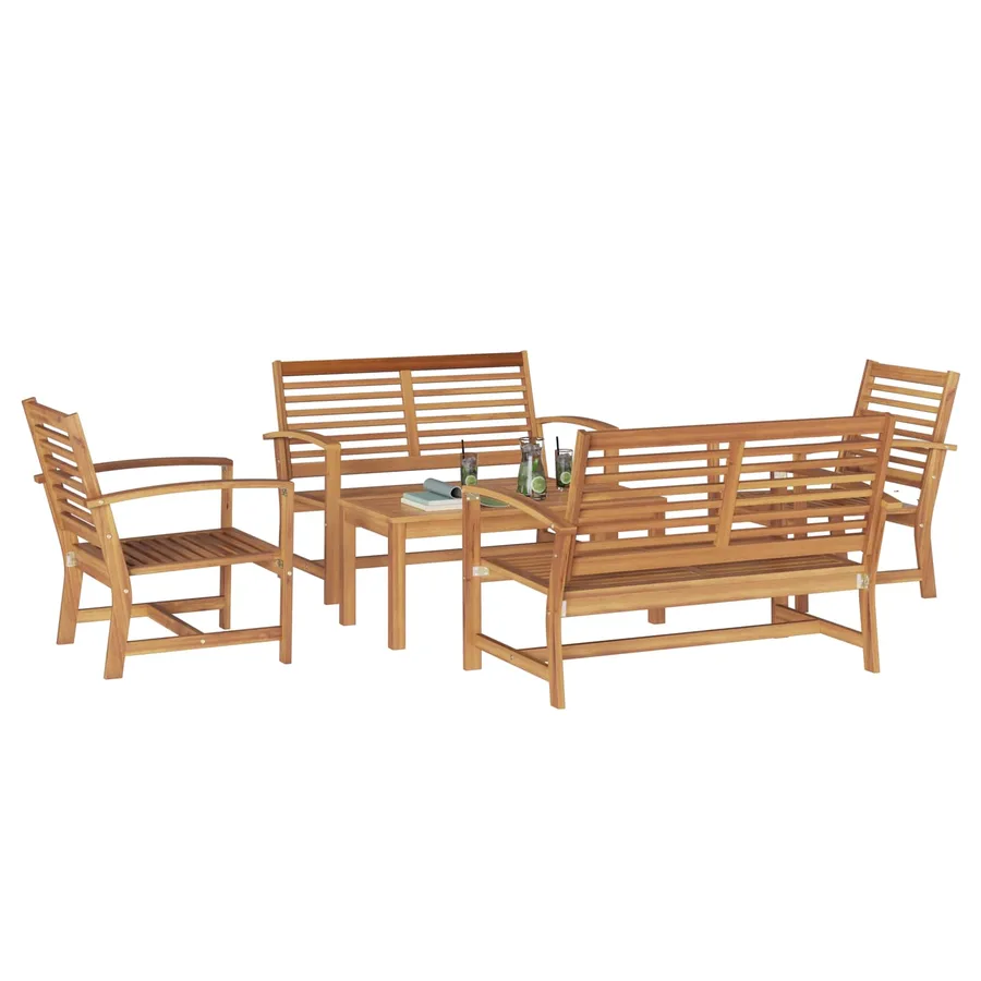 Ensemble de canapé de jardin 5 pcs Naturel Bois de teck massif - 3