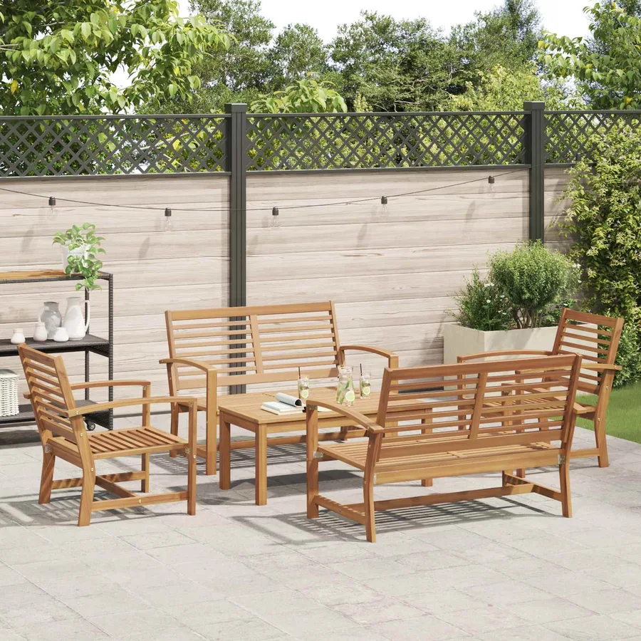 Ensemble de canapé de jardin 5 pcs Naturel Bois de teck massif - 4