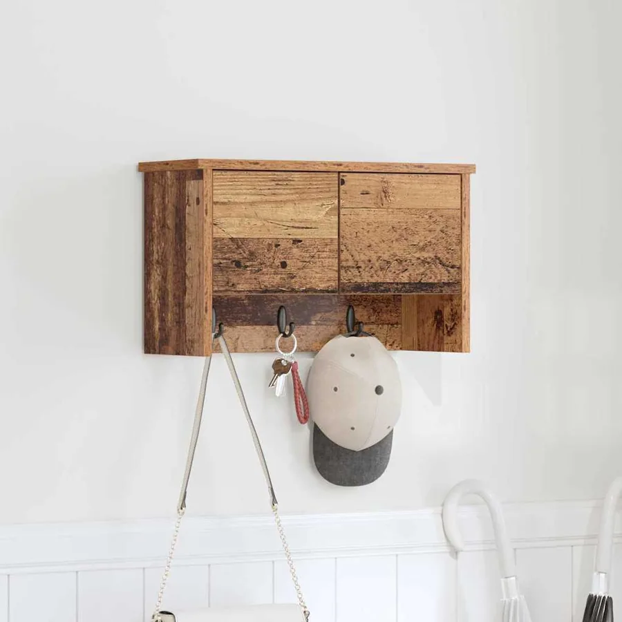 Porte-manteau mural avec étagère Bois ancien 50 x 20 x 30 cm