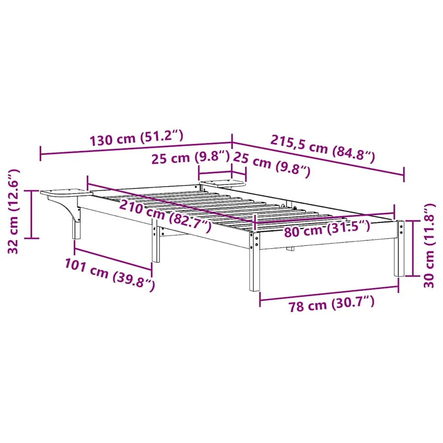 Cadre de lit avec tables de chevet Naturel 80 x 210 cm - 11