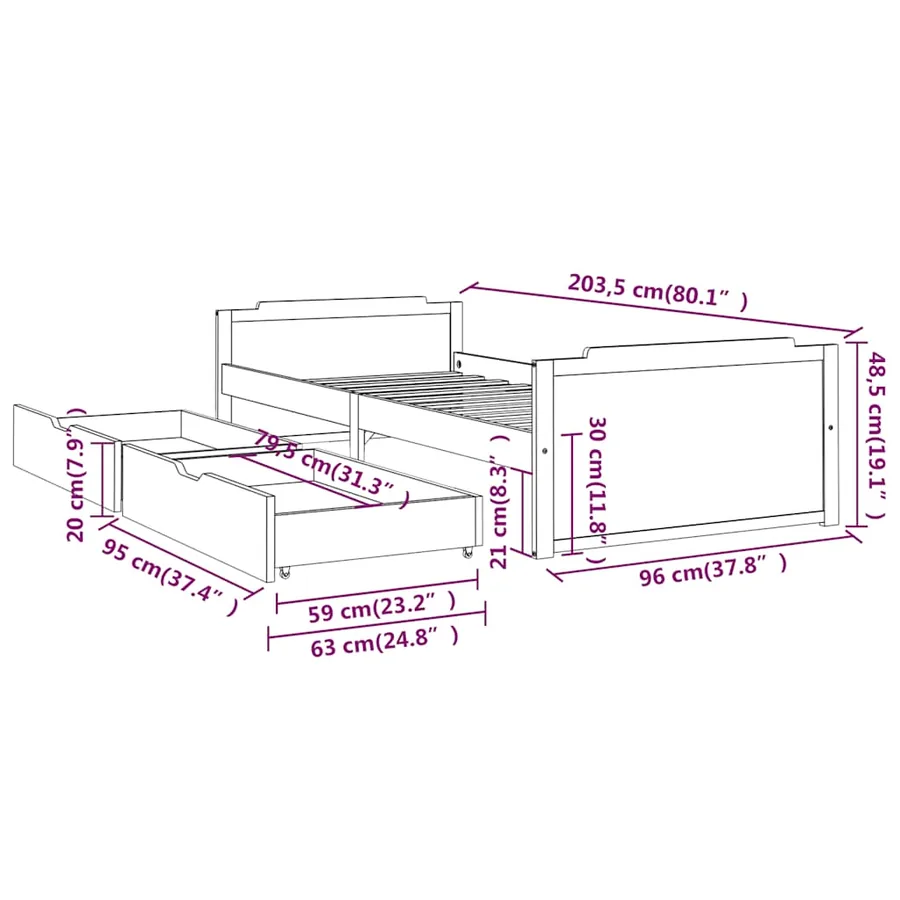 Cadre de lit sans matelas bois de pin massif 90x200 cm - 9