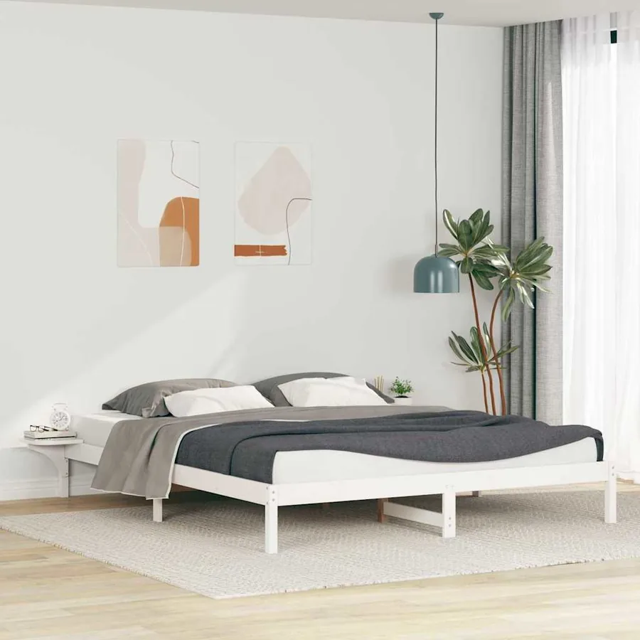 Cadre de lit avec tables de chevet Blanc 200 x 210 cm
