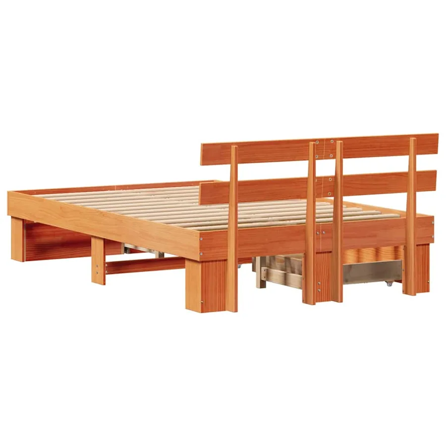 Cadre de lit avec tête de lit Brun cire 120 x 200 cm Pin massif - 10