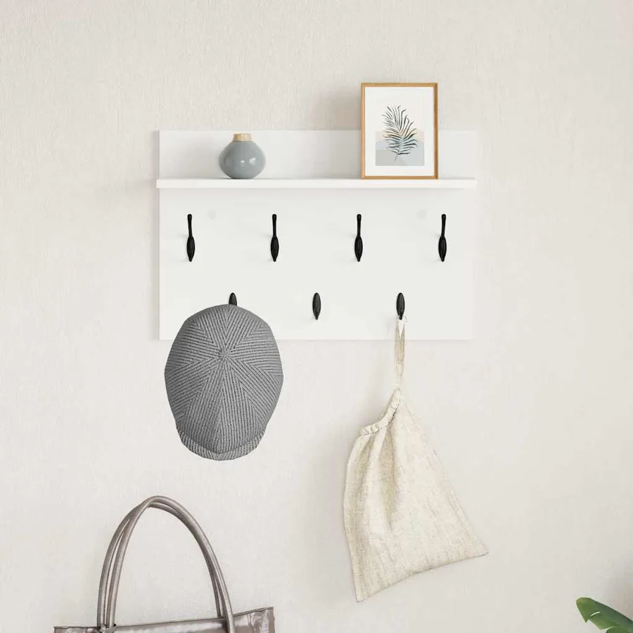 Porte-manteau mural Blanc 60 x 40 x 12 cm Bois d'ingénierie - 4
