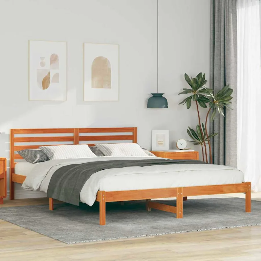 Cadre de lit avec tête de lit Brun cire 160 x 210 cm Pin massif