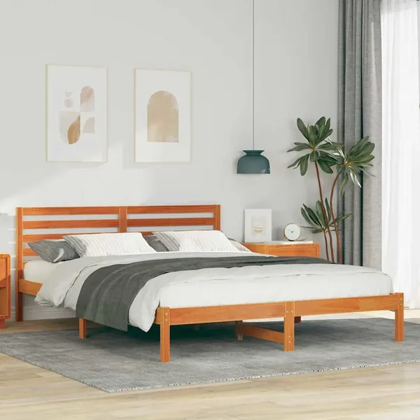 Cadre de lit avec tête de lit Brun cire 160 x 210 cm Pin massif