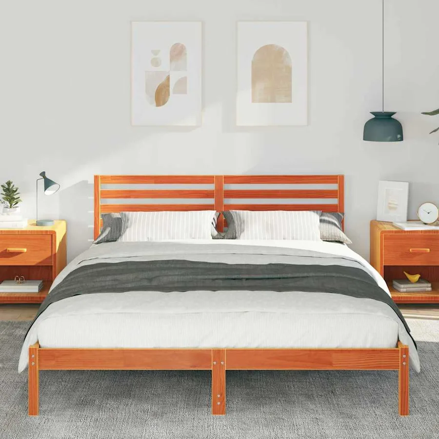 Cadre de lit avec tête de lit Brun cire 160 x 210 cm Pin massif - 3