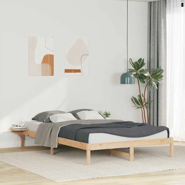 Cadre de lit avec tables de chevet Naturel 160 x 210 cm