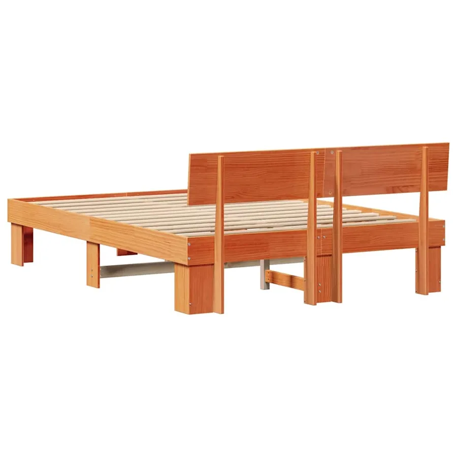 Cadre de lit avec tête de lit Brun cire 160 x 200 cm Pin massif - 7