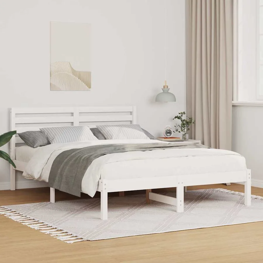 Cadre de lit avec tête de lit Blanc 135 x 190 cm Pin massif