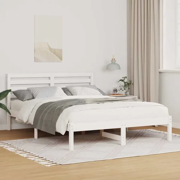 Cadre de lit avec tête de lit Blanc 135 x 190 cm Pin massif