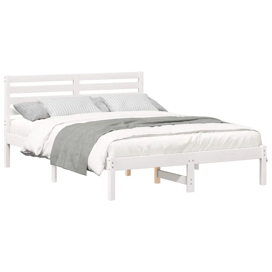 Cadre de lit avec tête de lit Blanc 135 x 190 cm Pin massif - 2
