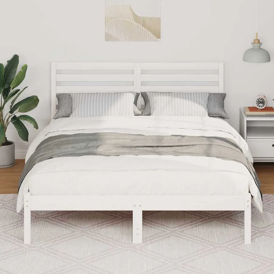 Cadre de lit avec tête de lit Blanc 135 x 190 cm Pin massif - 3