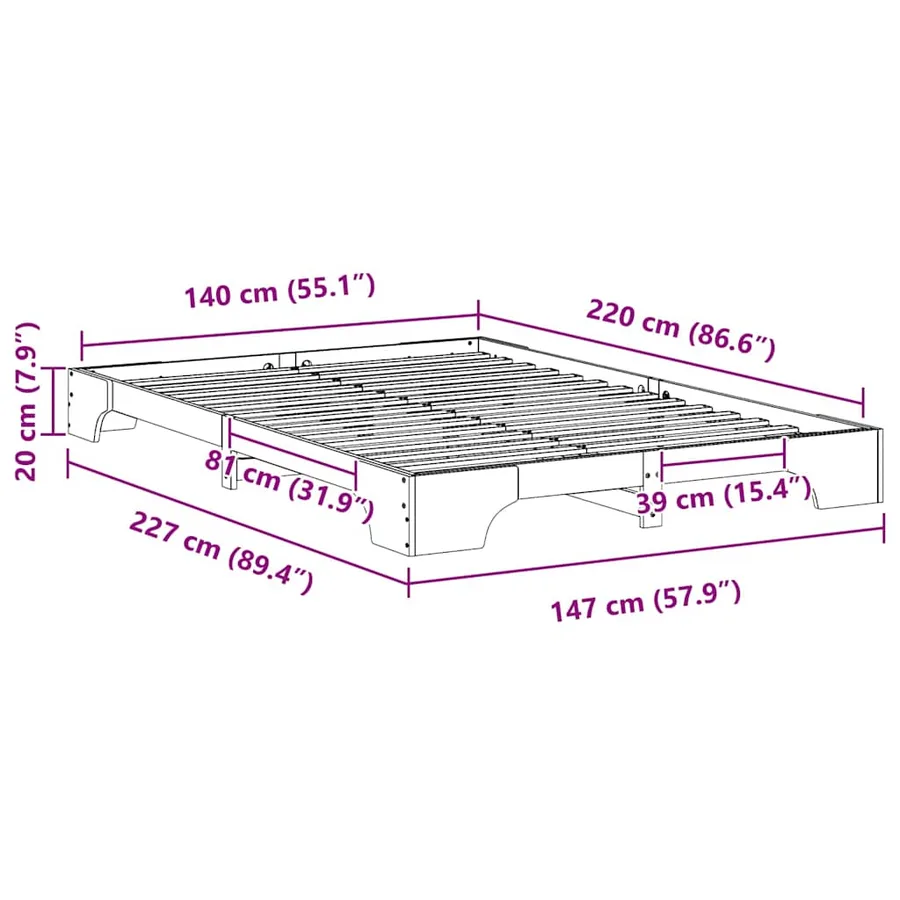 Cadre de lit Marron 140 x 220 cm Pin massif - 9