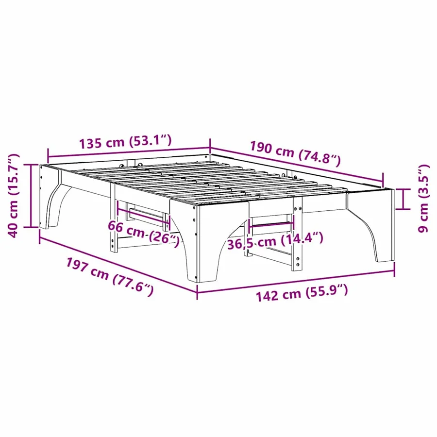 Cadre de lit Marron 135 x 190 cm Pin massif - 10