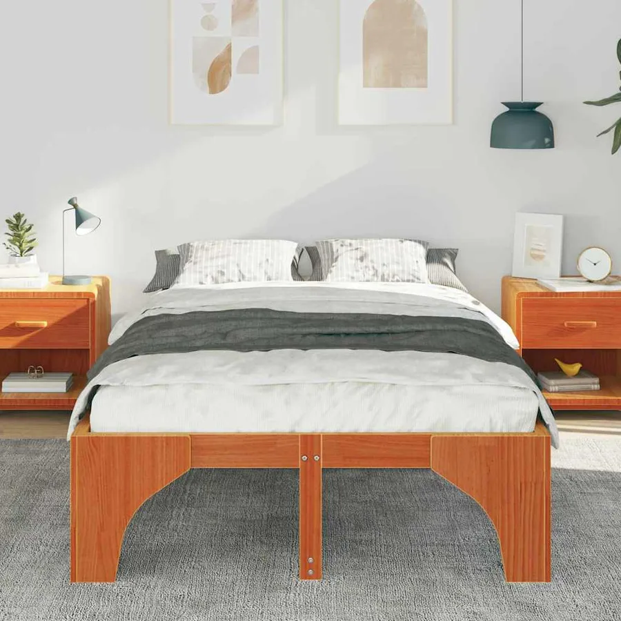 Cadre de lit Marron 135 x 190 cm Pin massif - 3