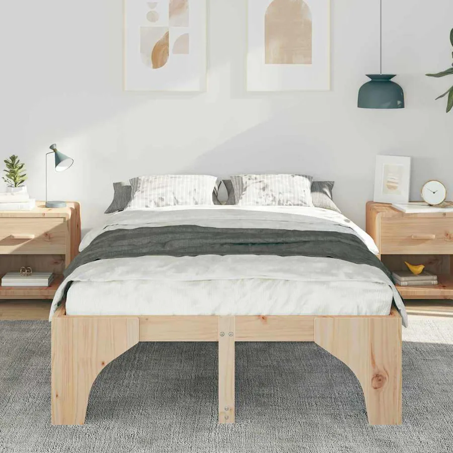 Cadre de lit Marron 135 x 190 cm Pin massif - 3