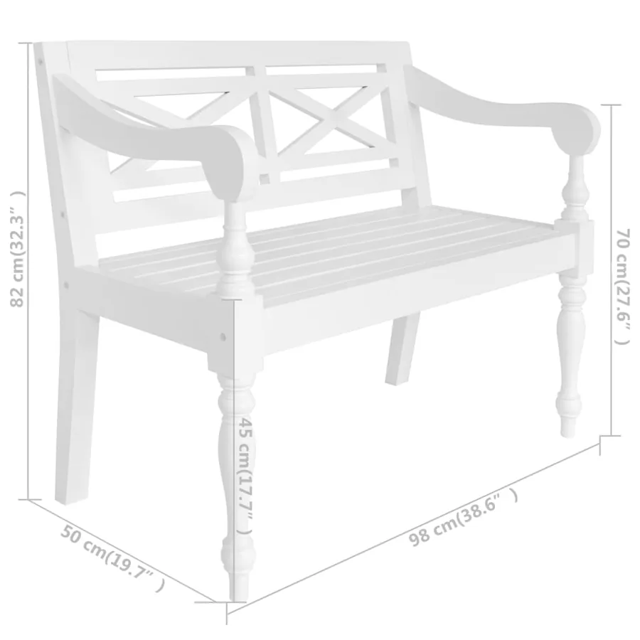 Banc Batavia 98 cm Bois d'acajou massif Blanc - 6