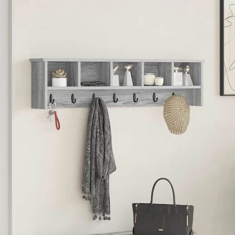 Porte-manteau mural avec étagère Gris Sonoma 100 x 16 x 26 cm
