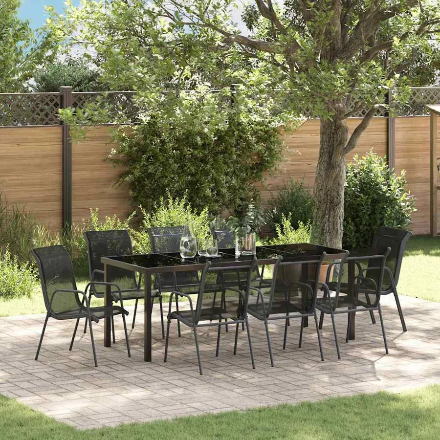 Ensemble de salle à manger pour jardin 9 pcs Noir