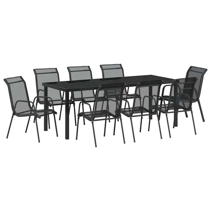 Ensemble de salle à manger pour jardin 9 pcs Noir - 2